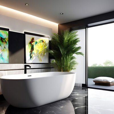Tilde Anna Jäger's works of art in the futuristic bathroom