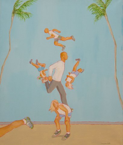 Stillleben mit Läufern am Strand